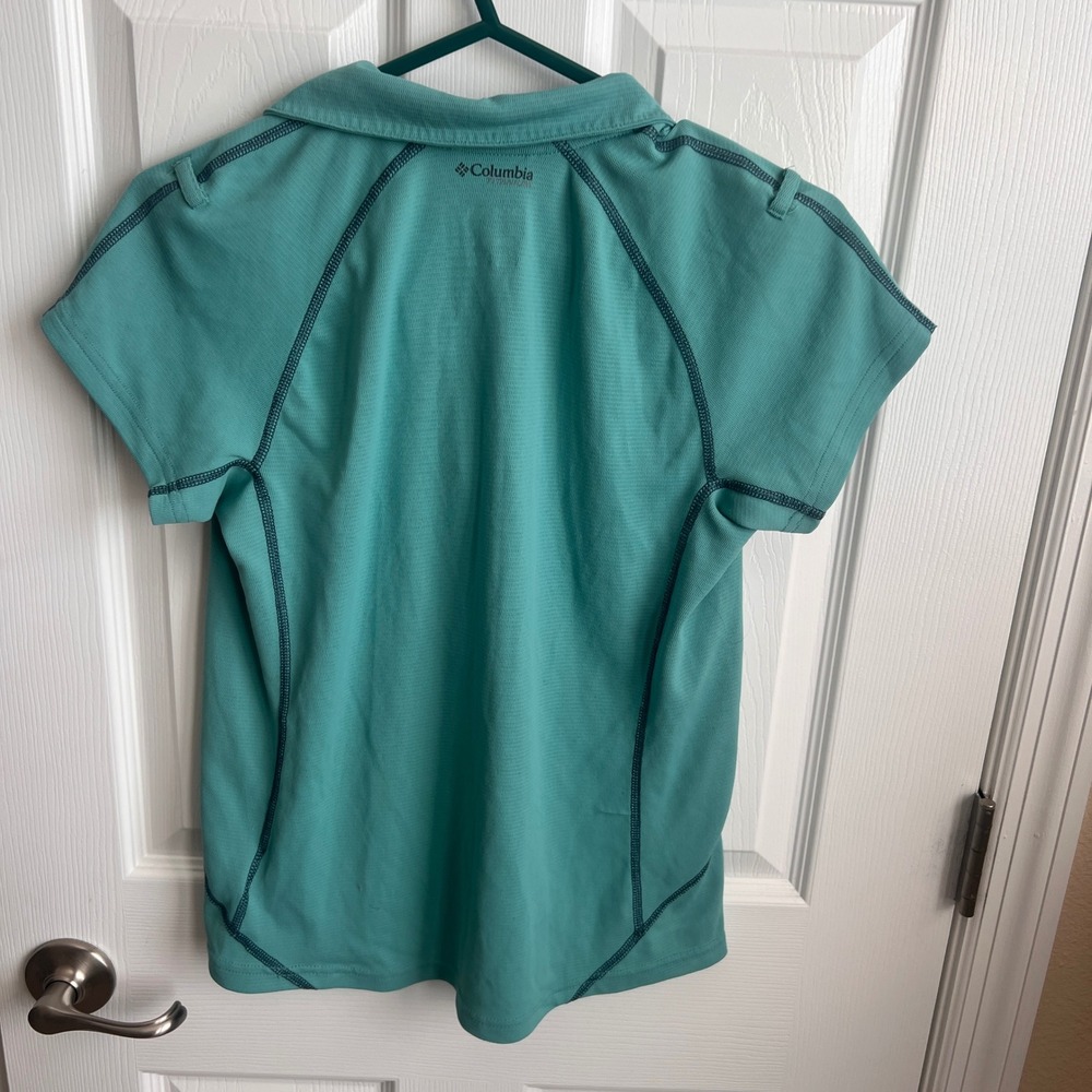 Columbia Titanium Omni-Shade Polo Shirt Womens Medium Teal Green Short Sleeve - Picture 6 of 11